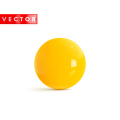 Glossy yellow 3d round sphere realistic style rendering. Yellow cartoon plastic ball isolated on white background. Vector illustration