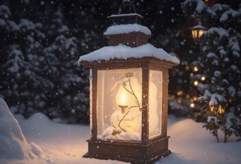 christmas lantern in the snow