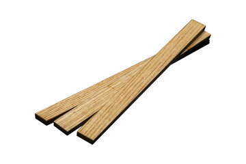 Three small planks or plywood wooden details is isolated on transparent background.