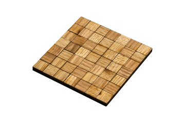 Decorative tiles made of square plywood elements isolated on a transparent background.