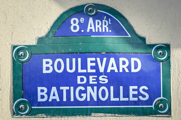 A street sign indicating Boulevard des Batignolles in Paris, France on July, 16, 2023.