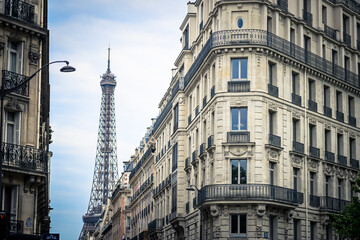 View with a Haussmann-style building (flat) with the Eiffel Tower (Tour Eiffel) in the background...