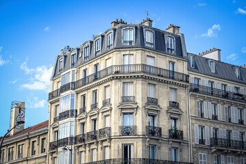 Fototapeta na wymiar A Haussmann-style building (flat) in Paris, France on July, 16, 2023.