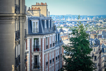 A Haussmann-style building (flat) in Paris, France on July, 16, 2023.