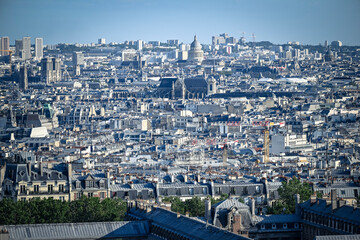 Panoramic view from Montmartre with buildings (flats) in Paris, France on July, 16, 2023.