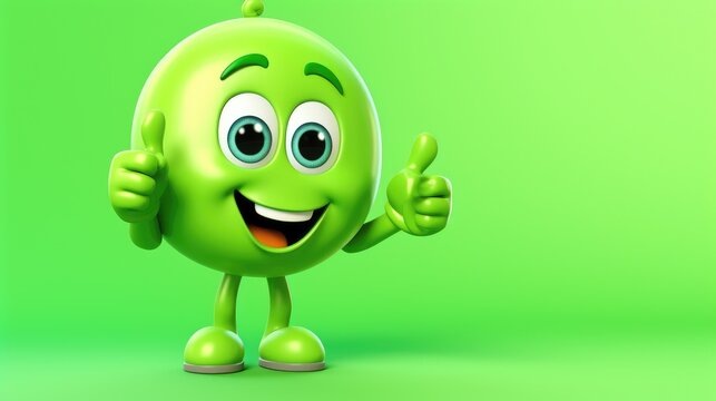 Un sympathique personnage, simple et adorable avec le pouce lev&eacute;, arri&egrave;re plan vert