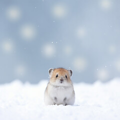 Close-up portrait of a lemming on the snow in winter. Wildlife scene from nature. Animal in the nature habitat.