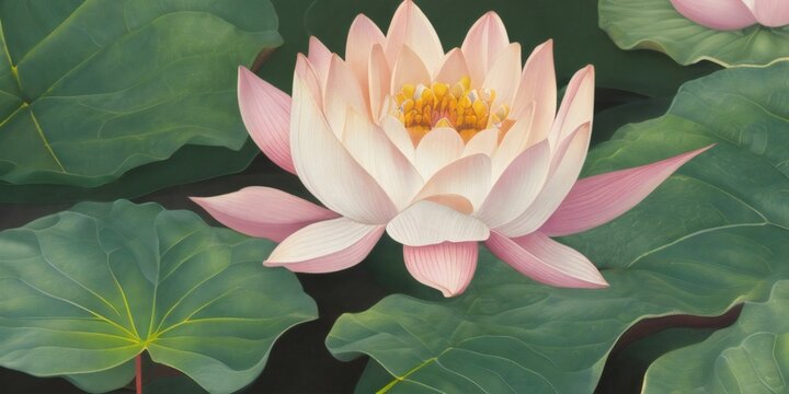 a painting of lotus flowers in a pond