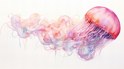 abstract colorful watercolor jellyfish floating in water - obrazy, fototapety, plakaty