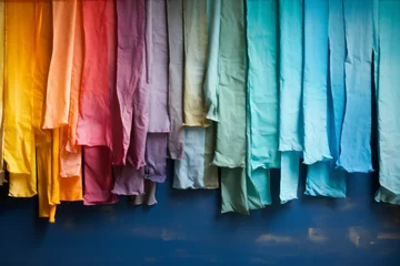 Poster Hand, traditional fabric dyeing. Colorful fabric that dries. © lagano