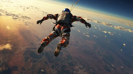 Foto op Aluminium parachutist made a jump, free fall, feeling of freedom, extreme and dangerous form of recreation. ai generative © Oleksandr