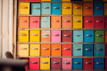 Abstract colorful background with colorful shabby boxes.