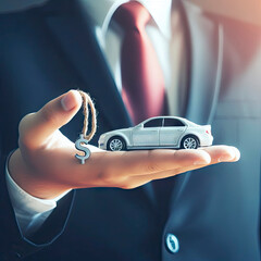 car buying concept. car with keys on hand. ai generative - obrazy, fototapety, plakaty