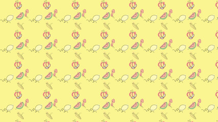 Seamless pattern with different types of fruits isolated on an empty yellow background