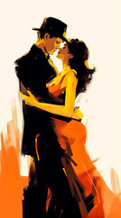 Passionate dance of a man and a woman. Poster art.