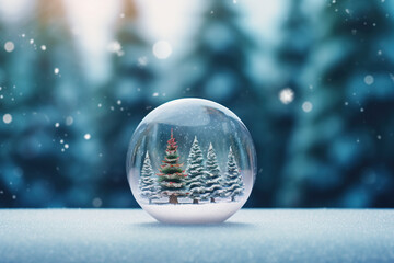 Fototapeta na wymiar Shiny Christmas Tree In Snow Globe