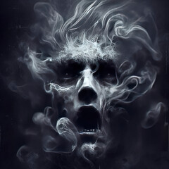 ghost screaming from gray smoke. ai generative
