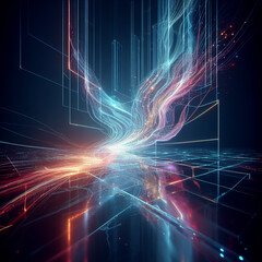 3d render. Abstract dynamic neon lines glowing in a black background