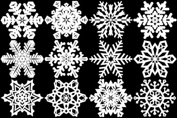Charming collection of intricately drawn snowflakes, captured in vivid detail.