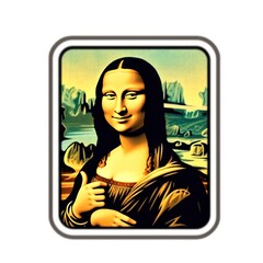 Mona Lisa Portrait in a Pop Art Style. Mona Lisa. Sticker. Logotype.