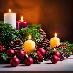 Obraz na płótnie Canvas beautiful advent wreath with burning candles