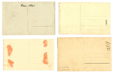 Alte vergilbte vintage retro Postkarten Rückseiten