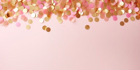 Gold sparkles on pink background. Light pink minimalist background
