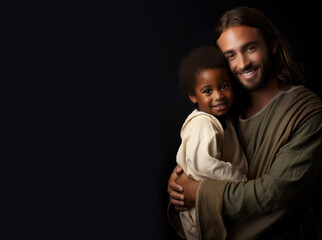 Fototapeta premium Jesus and black child - Blessed Little Ones - Jesus and the Child - Faith Like a Child