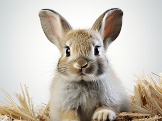 Fototapeta premium A small rabbit sitting on top of a pile of hay.