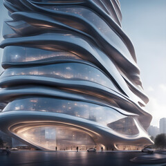 a modern concept art of a skyscraper in a futuristic style city