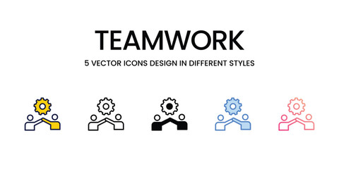 Teamwork Icon Design in Five style with Editable Stroke. Line, Solid, Flat Line, Duo Tone Color, and Color Gradient Line. Suitable for Web Page, Mobile App, UI, UX and GUI design.