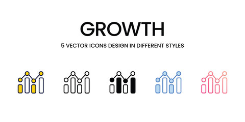 Growth Icon Design in Five style with Editable Stroke. Line, Solid, Flat Line, Duo Tone Color, and Color Gradient Line. Suitable for Web Page, Mobile App, UI, UX and GUI design.