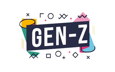  Modern GENZ Graphic Emblem for Trendy Apparel Design, Contemporary Vector Illustration for Youth Culture Merchandise, Bold Typographic T-Shirt Print, Social Generation Z Banner with Geometric Accents