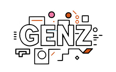  Modern GENZ Graphic Emblem for Trendy Apparel Design, Contemporary Vector Illustration for Youth Culture Merchandise, Bold Typographic T-Shirt Print, Social Generation Z Banner with Geometric Accents