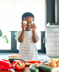 child family kitchen food boy son little meal fun preparing healthy diet eating home black african american morning ingredient breakfast vegetable cooking alone portrait