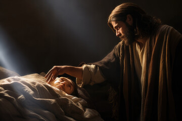Jesus and his miracle touch - healing the sick and ill - obrazy, fototapety, plakaty