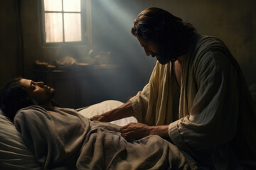 Jesus Christ performing miracles on the sick and ill