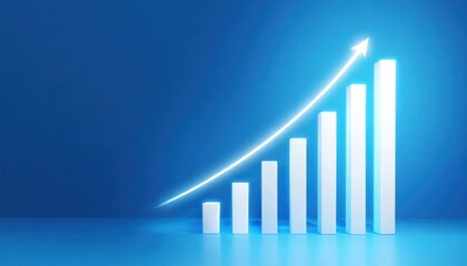 White rising bar chart on rainbow background with copy space