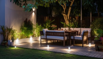 Fototapeta na wymiar Modern and sleek outdoor led lighting systems to enhance the ambiance of contemporary backyards