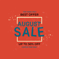 August Sale banner. Sale offer price sign. Brush vector banner. Discount text. Vector