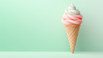 An isolated ice cream cone , dessert eating background with copy space 