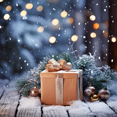 Fototapeta na wymiar Macro Christmas gift boxes and golden decoration, Christmas holiday background