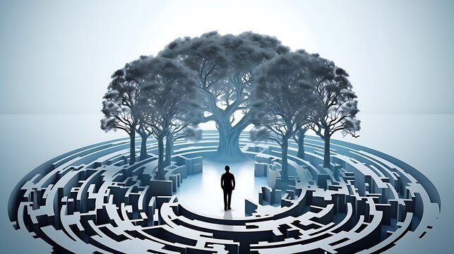 Man developing her emotional intelligence. Concept exploring the mind, self-discovery, introspection, thinking process.