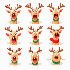 New Year reindeer emoji emoticons. Cartoon style, New Year, Christmas.