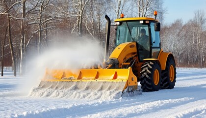 Winter road maintenance snow plow in action clearing snow from roads for safe winter travel