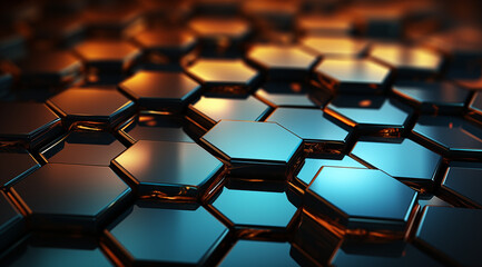 Obraz premium teal and orange hexagon block landscape