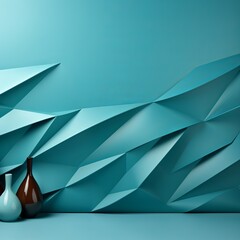 
abstraction with geometric shapes in shades of turquoise and red accents on some elements. Banner with copy space