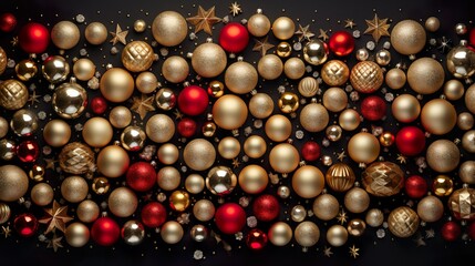 A many balls on Christmas background. Template for design, banner.