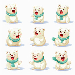 New Year emoticons funny polar bears, emoji. Cartoon style, New Year, Christmas.