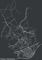 Detailed hand-drawn navigational urban street roads map of the Dutch city of RHEDEN, NETHERLANDS with solid road lines and name tag on vintage background